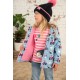 COAT - AMELIA - Sky Blue Farm Print with Pink fleece lining