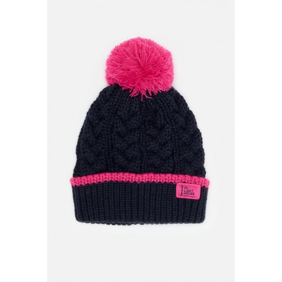Hat - Lighthouse - Bobble - Winter Hat - Navy and Pink  - 2-4y, 5-10 y