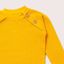Top - PLAIN - LGR - Waffle - Cosy Yellow Gold button raglan