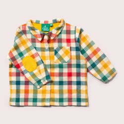 Top - SHIRT - LGR - CHECK - Rainbow Gold -  Flannel with yellow cord elbow patches - OUT and ABOUT