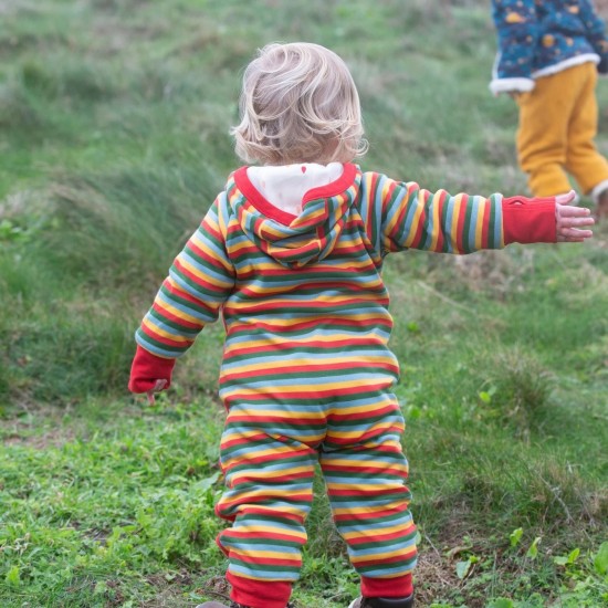 Snuggle Suit - Baby and Toddler - LGR - REVERSIBLE - Rainbow stripe and crème rain drops