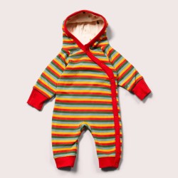 Snuggle Suit - Baby and Toddler - LGR - REVERSIBLE - Rainbow stripe and crème rain drops 