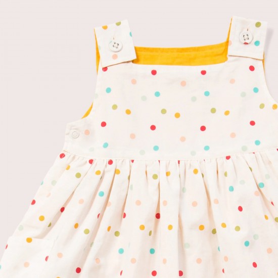 Dress - Reversible - LGR - White Rainbow Dots and Happy Sunshine Yellow - Pinny Dress 