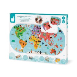 Toys - Bath Toys - MAP - LEARNING WORLD MAP - 28 puzzle pieces, 4 vehicles and storage net - last one