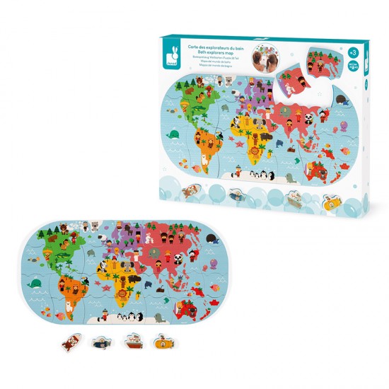Toys - Bath Toys - MY FIRST LEARNING WORLD MAP - 28 puzzle pieces, 4 vehicles and storage net - last one