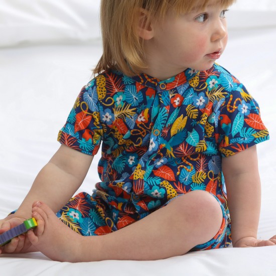Babygrow - Romper - SUMMER - Piccalilly - SHORTIE - TROPIC - leopards  and other animals -  flash no return offer
