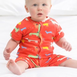 Babygrow - Romper - SUMMER - Piccalilly - SHORTIE - Sausage dogs - last two 12-18m 18-24m