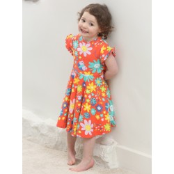 Dress - SKATER - Short sleeves - Piccalilly - FLOWERS - Daisy Orange Power - flowers , ladybirds and butterflies 