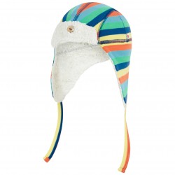 Hat - Winter - Piccalilly - Soft rainbow stripe and sherpa fleece with Ties -  6-24m (small) 3-6y (medium), 6 yr plus  (large) 