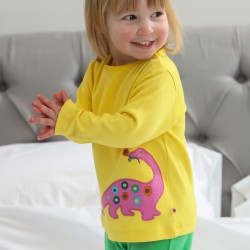 Top - DINOSAURS - Piccalilly - Yellow and pink