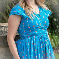 ADULT- Dress - BIRDS - Piccalilly - Wrap with pockets - Parakeet parrot (matching kids available)