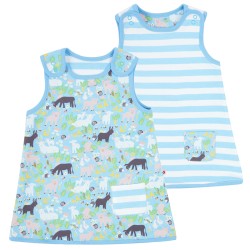 Dress - REVERSIBLE - Piccalilly - FARM ANIMALS - Sky Blue - last 3-4y