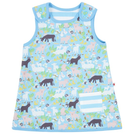 Dress - Piccalilly - Reversible - Sky Blue - farm animals 