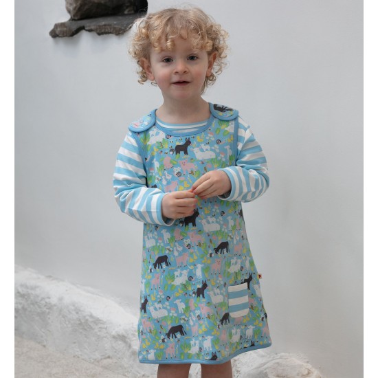 Dress - Piccalilly - Reversible - Sky Blue - farm animals 