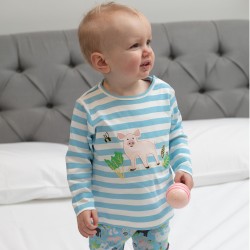 Top - FARM - Piccalilly - Piglet - Blue stripe - UNISEX - clearance