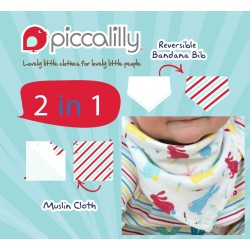 Bib - 2 in 1 Muslin Bandana Bib and Burb Cloth - RAINFOREST birds and animals  - UNISEX