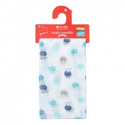 Muslins and Blankets - Muslin - Piccalilly - SWADDLE - Sheep - blue - 120 x 120cm 