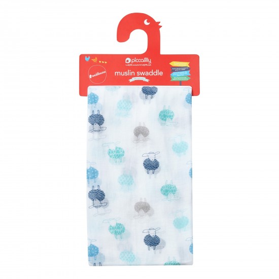 Muslins and Blankets - Muslin - Piccalilly - SWADDLE - Sheep - blue - 120 x 120cm 