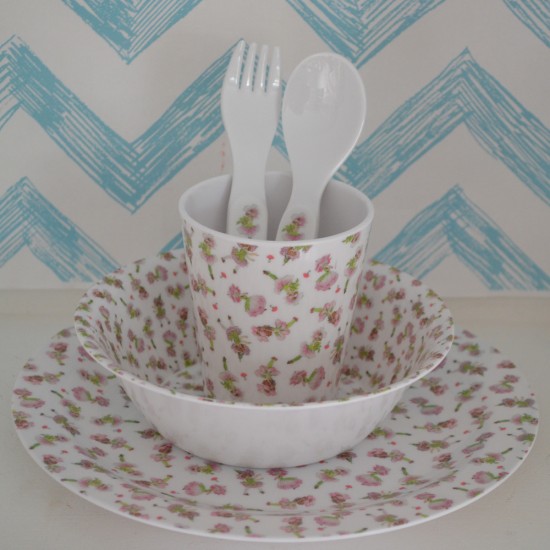 Dining Set - Melamine - TODDLER - FAIRY - cup,  bowl, plate, fork and spoon