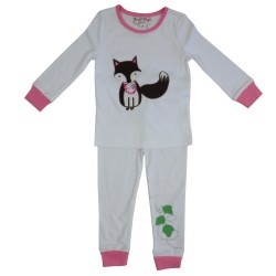 Pyjamas - FOX - white and with pink cuffs - size 1-2yr UK (2 US)  -  LAST ONE - no return offer
