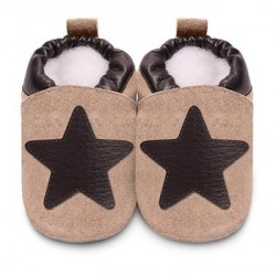Shoes and Slippers - Soft leather baby slipper shoe - STAR - Tan  Brown  18-24m - last size