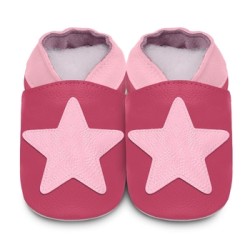 Shoes and Slippers - Soft leather baby slipper shoe - STAR - Pink Ruby - 18-24m last size