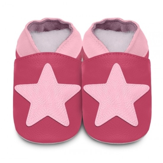 Shoes and Slippers - Soft leather baby slipper shoe - STAR - Pink Ruby - 18-24m last size