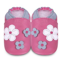 Shoes and Slippers - Cerise Pink Flowers - SALE - 18-24m last one in clearance