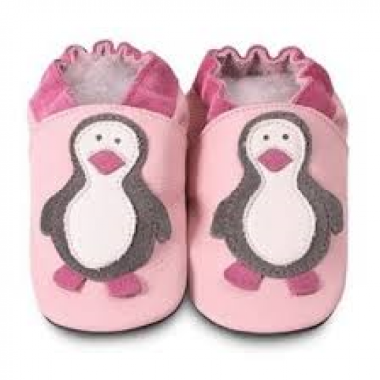Shoes and Slippers - Soft leather baby slipper shoe - Pink Penguin - 18-24m last size