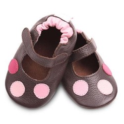 Shoes and Slippers - Soft leather baby slipper shoe - DOTS - Brown and Pink Spots 18-24m last size