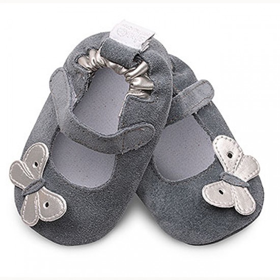 Shoes and Slippers - Soft leather baby slipper shoe - Silver Butterfly - 18-24m - last size