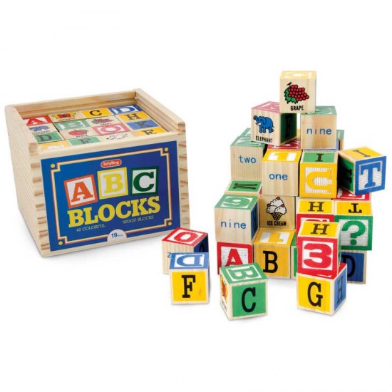 Toys - Educational - Wooden Blocks - 48 blocks ABC Alphabet - numbers, letters, pictures and symbols