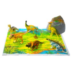 Toys - DINOSAURS - Dino  figures - six  figures , tree and rock models, fold out scenery