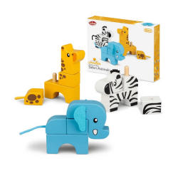 Toys - Wooden - SORTER - Stack and Play - Safari Animals  - Elephant, zebra and giraffe  -  12m plus