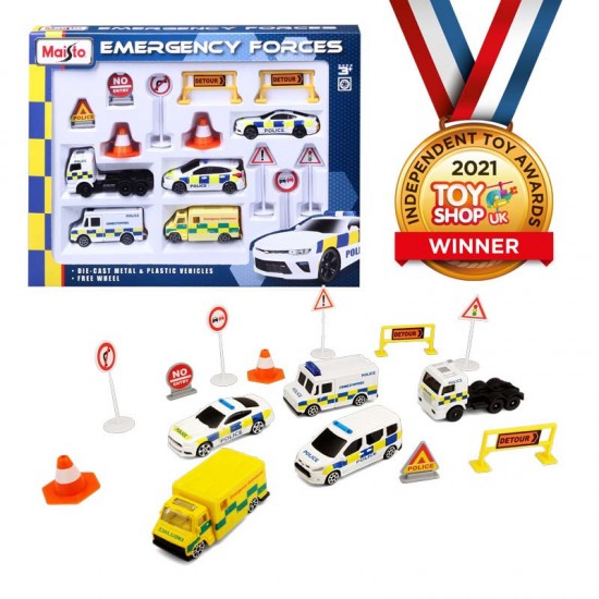 Toys - VEHICLEC - EMERGENCY - police van, police truck, ambulance, and two police cars 