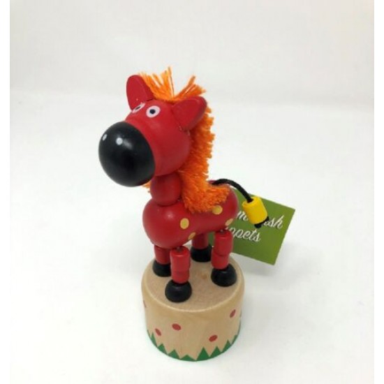 Toys - Pocket Toys - PUPPET - Farm Wooden Push Puppets - pink pig or red horse 