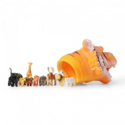 Toys - Tiger - Head - Tub with small animal figures ie giraffe, elephant, tiger, lion...
