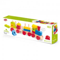 Toys - Vehicles - TRAIN - STACK  and SOUNDS WOODEN TRAIN - push funnel for 3 train sounds - colours vary - 18m plus