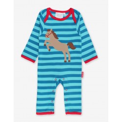 Babygrow - Toby Tiger - Organic Cotton - Applique Romper Sleepsuit  - Jumping Horse - 0-3m- last item - 45% off clearance SALE
