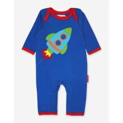 Babygrow - Toby Tiger - Organic Cotton - Applique Romper Sleepsuit - Blue Rocket -   0-3m - last item - 45% off clearance SALE