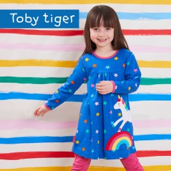 Dress - Toby Tiger - Long Sleeve - Blue Rainbow Unicorn  - last size