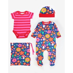 Babygrow set - FLOWERS - 4pc - Toby Tiger - Floral mushroom - babygrow, body, hat and bag 