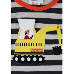 Top - VEHICLES - Toby Tiger - Digger - Peek a boo - GREY stripes