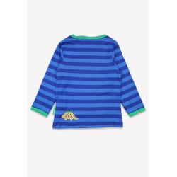 Top - DINOSAURS - Toby Tiger - T- REX and volcano - Tonal Blue and Green stripe 