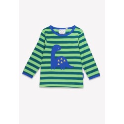 Top - DINOSAURS - Toby Tiger - Blue dinosaur and green stripe  and hem