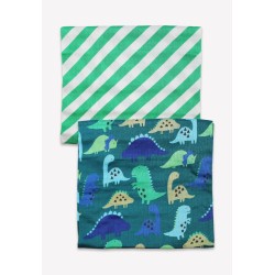 Muslins and Blankets - Muslins - Dinosaurs -  Toby Tiger - 2 pc - Green stripe
