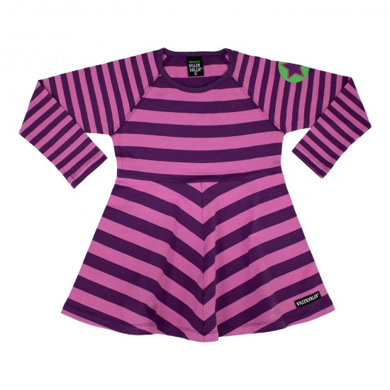 Dress - SKATER - Long sleeves - Villervalla - Plum Purple and Fuchsia 