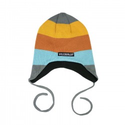 Hat - Winter - Villervalla - Fleece lined Knitted Hat with string tie -  Beiging - Orange 