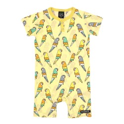 Babygrow - Romper - SUMMER - Villervalla - SHORTIE -  UNISEX - Lemon Yellow - Budgie Parrot 