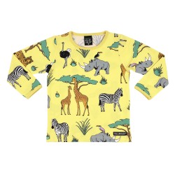 Top - ANIMALS - Villervalla - SAFARI - Yellow - Rhino, giraffe, zebra. tiger, ostrich,, toucan 